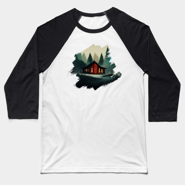 Beautiful cabin in the woods Baseball T-Shirt by Mad Swell Designs